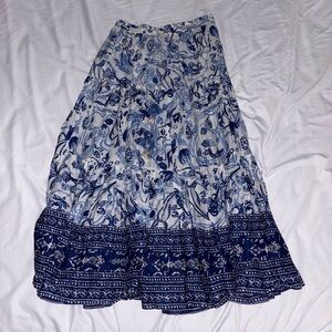 Zara Blue and White Floral Maxi Skirt